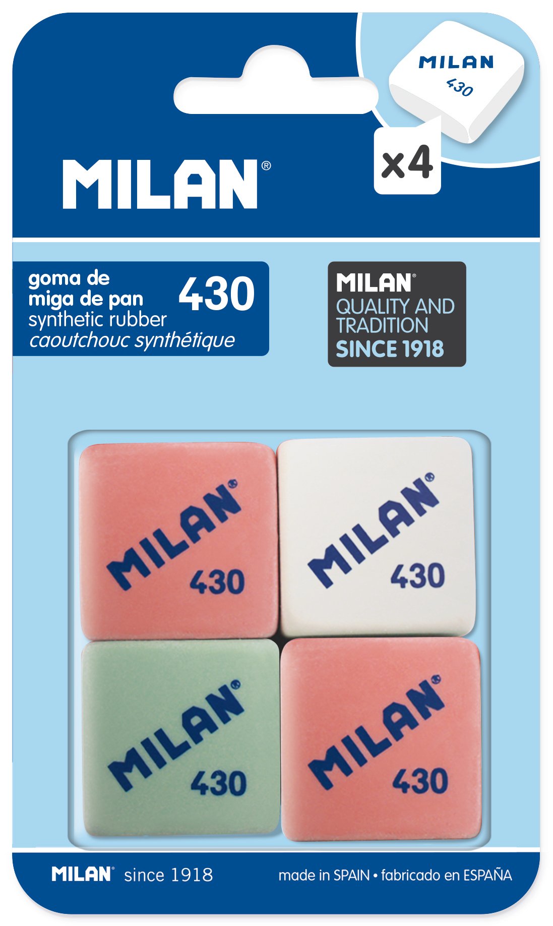 Milan 4 Pack Synthetic Rubber Erasers Blister Card